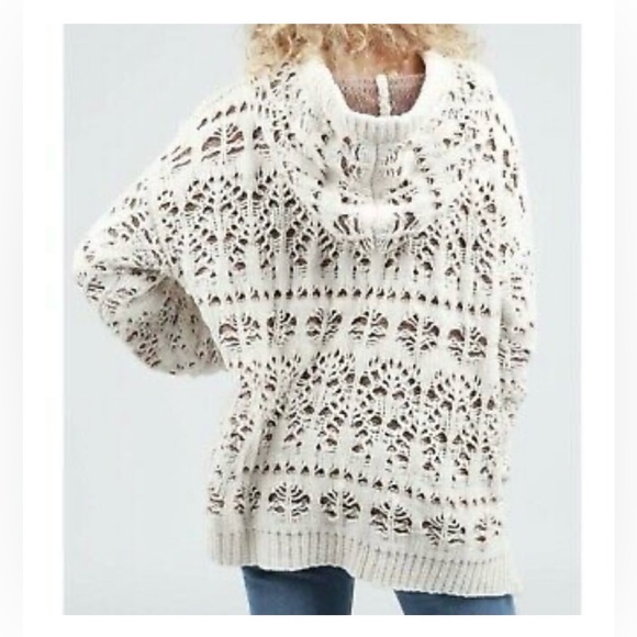 POL Almond White Soft Knit Pom Pom Drawstring Sweater Hoodie Small - Picture 2 of 10